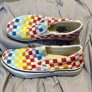 🌈 VANS rainbow Classic Slip-On Checkerboard unisex men’s 6 EUC pride